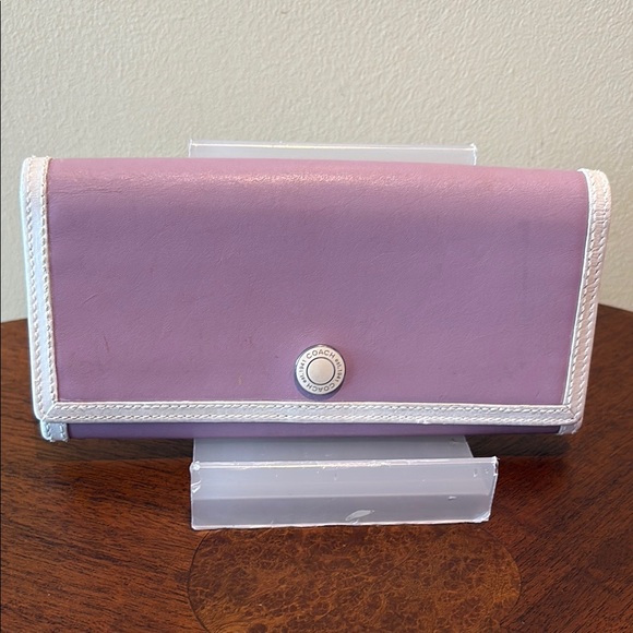 Coach  long wallet  vintage  snap wallet  leather  purple/violet/white leather t - Picture 1 of 17